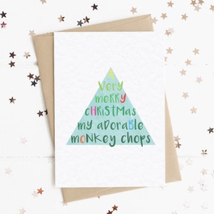 Um Feliz Natal Meu Adorável Macaco Chops Cartão A6, Cartão Festivo, Cartão de Celebração, Cartão Alguém Especial