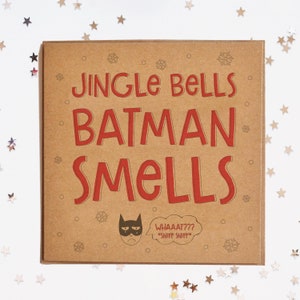 Jingle Bells, Batman odeurs carré carte, drôle carte de Noël, carte de Noël rustique, Hipster carte, blague carte, carte de Geek, Nerd carte