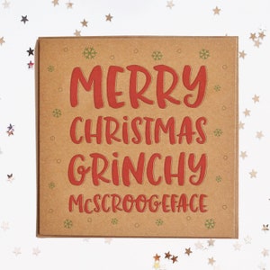 Carte de joyeux Noël Grinchy McScroogeface, drôle carte de Noël, carte de Noël rustique, carte de Hipster, blague carte, carte de Noël grincheux