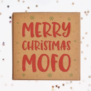 Cartolina di buon Natale carta Mofo, Funny Christmas Card, rustico carta natale, Hipster, scherzo
