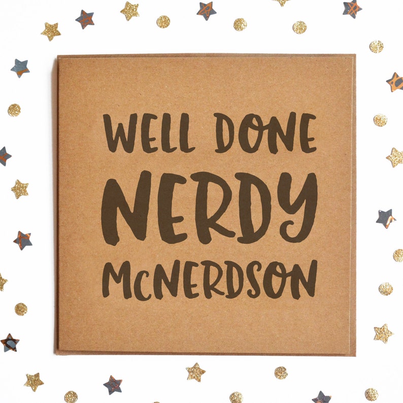 Well Done Nerdy McNerdson Card, Funny Card, Rustic Card, Hipster Card, Joke Card, Graduation Card, You Passed Card, Congratulations Card image 1