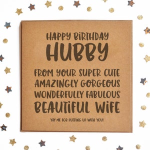 Cartão de feliz aniversário, marido, da sua linda esposa, cartão de aniversário engraçado, cartão de aniversário rústico, cartão moderno, cartão de piada, cartão de marido e esposa