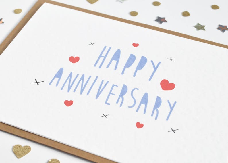 Happy Anniversary Hearts & Kisses A6 Card, Love Card. Anniversary Card, Rustic Card, Happy Couple, Boho image 2