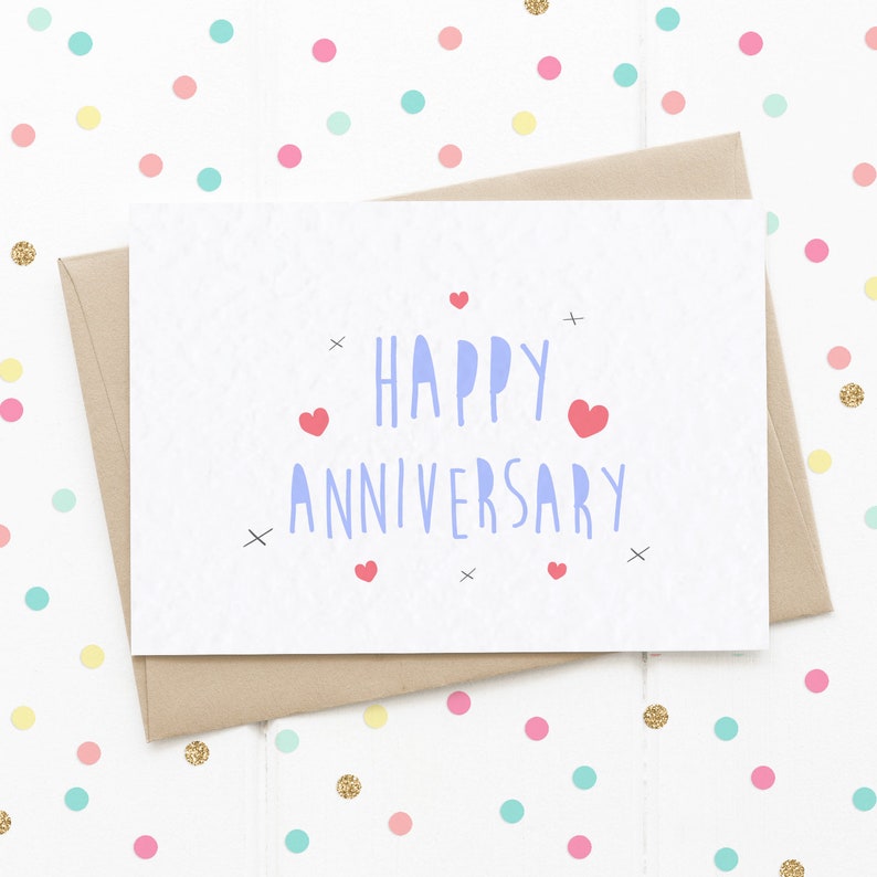 Happy Anniversary Hearts & Kisses A6 Card, Love Card. Anniversary Card, Rustic Card, Happy Couple, Boho image 1