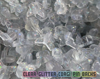Clear Glitter Corgi Pin Backs