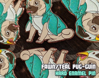 Teal Penguin Pug Enamel Pin