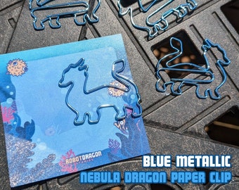 Blue Metallic Nebula Dragon Paper Clip