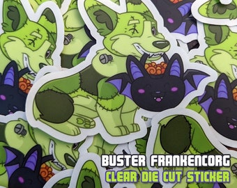 Buster Frankencorg Die Cut Sticker - Clear