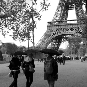 Eiffel Tower Rain, Paris - Black and White Photo Print