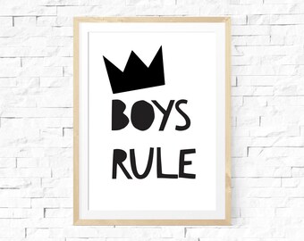 Boys Rule, Nursery or Playroom Printable - INSTANT DOWNLOAD, 8x10