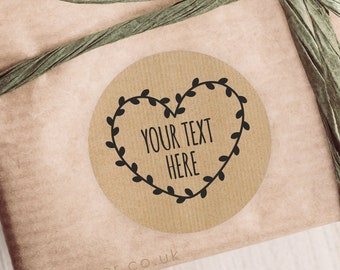 Kraft stickers  HEART CROWN / own text / Personalised Custom / wedding Labels / Round Sticky Labels / Wedding / Save the Date