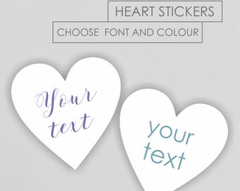 HEART stickers / YOUR TEXT stickers / Custom / Personalised Stickers / Heart shaped Stickers / Wedding Stickers / Party Favours / Birthday