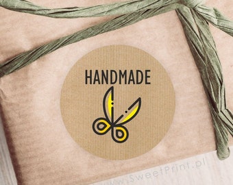 Kraft stickers HANDMADE product Labels / Brown Stickers / Round Sticky Labels / Packaging