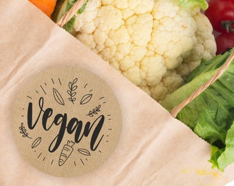 VEGAN stickers  product  Labels / Brown Stickers / KRAFT PAPER / Round Sticky Labels / Packaging