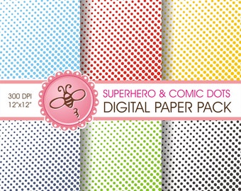 DIGITAL printable SUPERHERO / Comic Dots paper pack For: scrapbooking - invitations - crafts