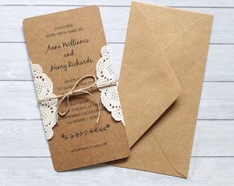 RUSTIC Wedding Invitation CUSTOM / Save The Date / Rustic iNVITATIONS / Shabby Chic / Country Wedding / printed wedding invitations / Lace