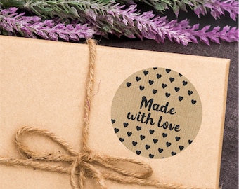 Kraft stickers MADE WITH LOVE product  Labels / Brown Stickers / Round Sticky Labels / Packaging