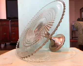Vintage Candlewick Cake Plate Sterling Silver Pedestal 1940s