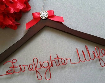 Firefighter Wife Wedding Hanger, Wedding Dress Hanger, Mrs. Firefighter Wedding Hanger, Bridal Gown Hanger with Bling