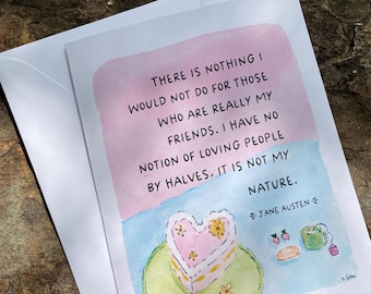 Jane Austen Greeting Card, Jane Austen Gift, Literary Art, Art Print, Friendship Card, Pride and Prejudice, Book Lovers Gift, Gift for Her