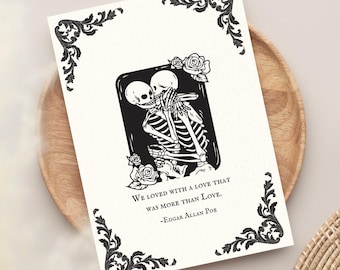 Gothic-Jubiläumskarte, Edgar Allan Poe, Karte für Skelett-Liebhaber, Halloween-Karte, Jubiläumskarte, Gothic-Jubiläumskarte, Romantische Gothic-Karte