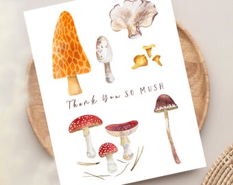 Bedankkaart aquarel paddenstoel, cadeau mycoloog