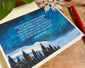 Inuit Proverb Sympathy Card – “Perhaps they are not stars…” – Aurora Borealis Northern Lights Watercolor, Blank Condolence Card