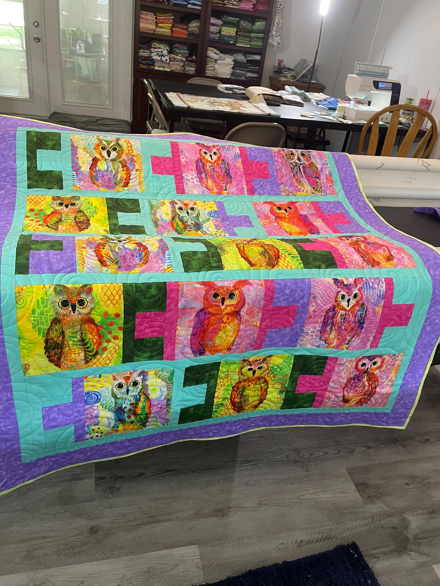Handmade Colorful Owl Dash Quilt 42" x 47"