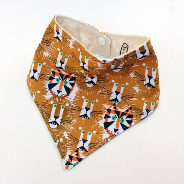 Lions and Tigers Organic Cotton Bandana Bib with Unbleached Organic Flannel Lining, Adjustable Size
