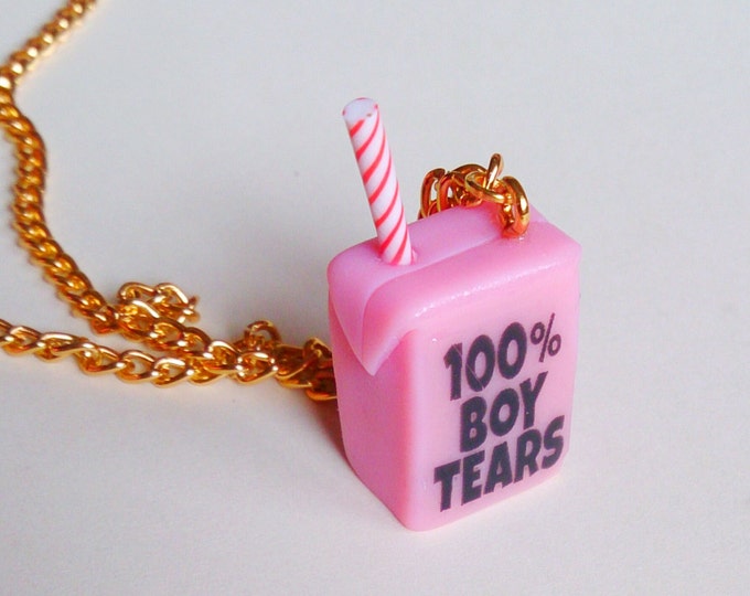 100 Boy Tears Juice Box Necklace Feminist Necklace Kawaii Etsy