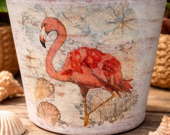Decopodged Hand Painted Flamingo Planter/Indoor or Outside Flower Pot
