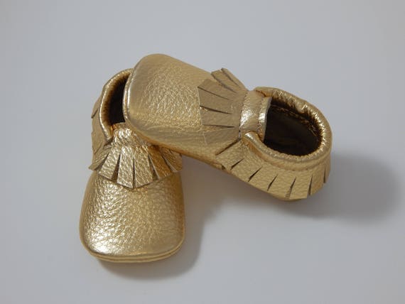 gold baby moccasins