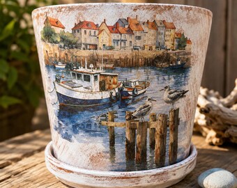 Decopodged Hand Painted Boat Planter/Indoor or Out