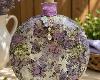 Nite light/ Lighted Floral Butterfly Bottle/Decopodged Handmade Home Decoration