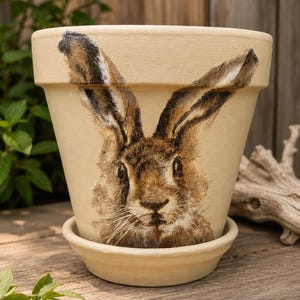 Hand-Painted Terracotta Planter: Decorative Rabbit Design, 6-Inch