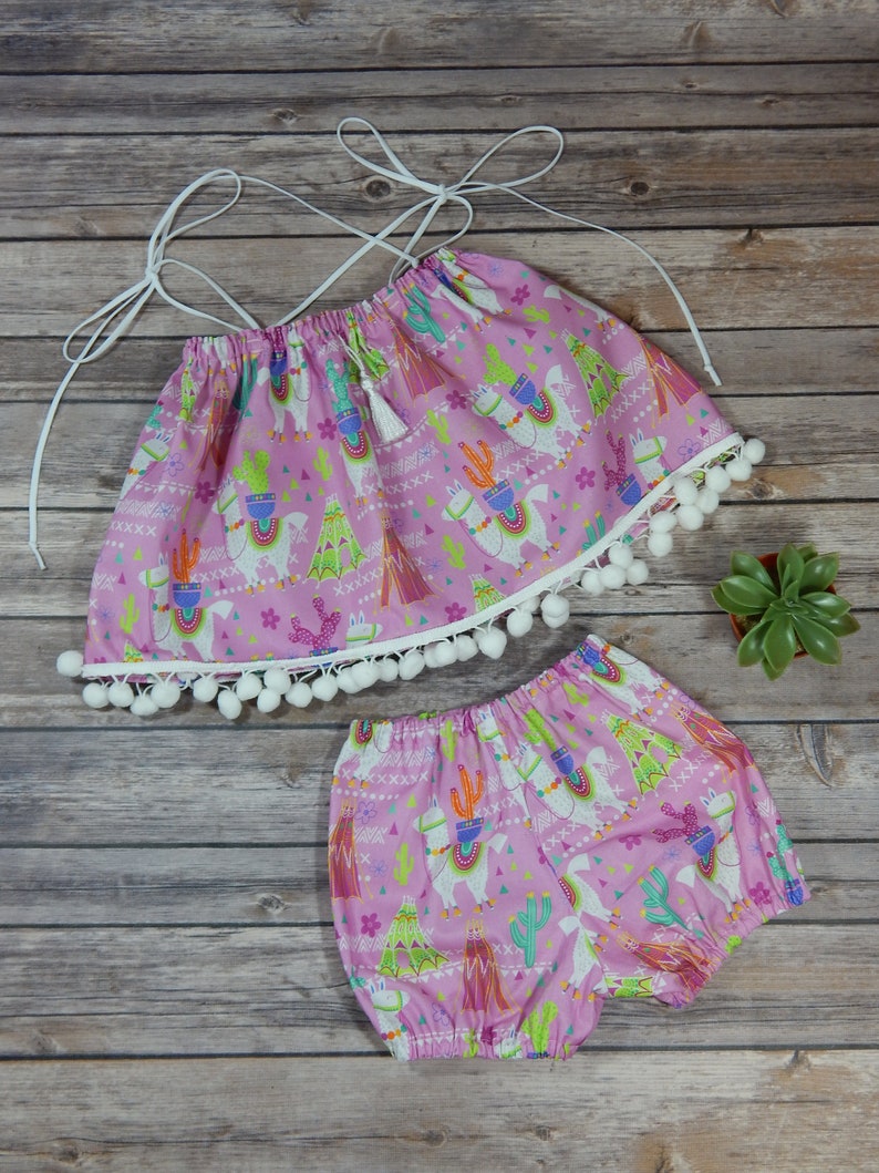 Girls Crop Top Bloomer SetGirls /'No Drama Llama/' Swing Top SetToddler Girl Crop Top SetBaby Girl ClothesGirls Boho Crop Top SetsInfants
