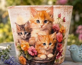 Decopodged Hand Painted Kitten Planter/Indoor or Outside Flower Pot