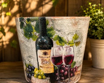 Decopodged Hand Painted Wine and Cheese Planter/Indoor or Out