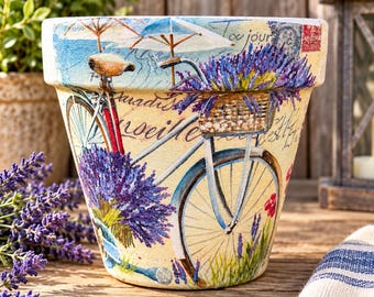 Hand Painted Floral Terracotta Planter, Home Decor, 6 Inch