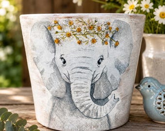 Decopodged Hand Painted Elephant Planter/Indoor or Outside Flower Pot