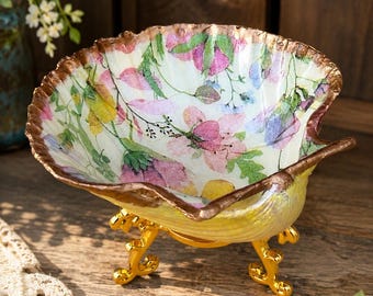 Atlantic Cockle Shell/Ring Trinket Dish/ Floral Decopodged Shell Dish