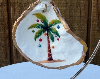 Oyster Shell Christmas Ornament/ Decopodged Palm Tree  Ornament/ Unique Gift Idea