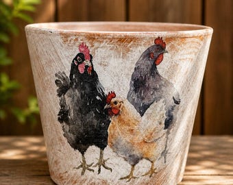 Decopodged Hand Painted Chicken Planter/Indoor or Outside Flower Pot