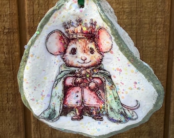 Oyster Shell Christmas Ornament/ Decopodged Mouse  Ornament/ Unique Gift Idea