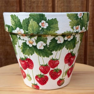 Hand Painted Floral Terracotta Planter, Home Decor, 6 Inch, Strawberry