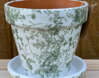 Hand Painted Terracotta Planter: Floral Decoupage, 6 inch