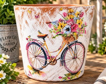 Decopodged Hand Painted Floral Bike Planter/Indoor or Out