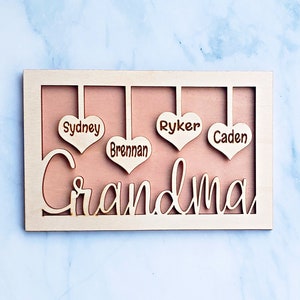 Personalized Grandma Sign, Custom Engraved Wood Grandma Sign with Grandkids Names, Personalized Family Sign