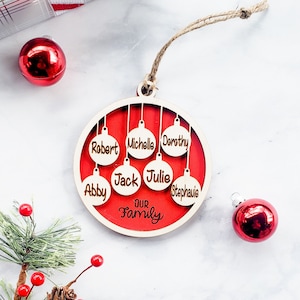 Personalized Family Christmas Ornament with Names, Personalized Christmas Ball Ornament with Family Names