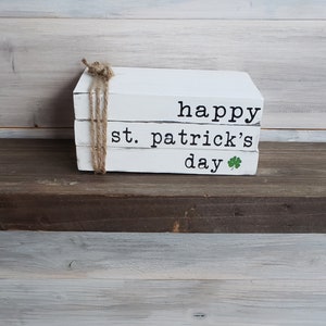 Mini St. Patrick&#39;s Day Wood Book Stack, St. Patrick&#39;s Day Tiered Tray Decor, St. Patrick&#39;s Day Stamped Book Stack